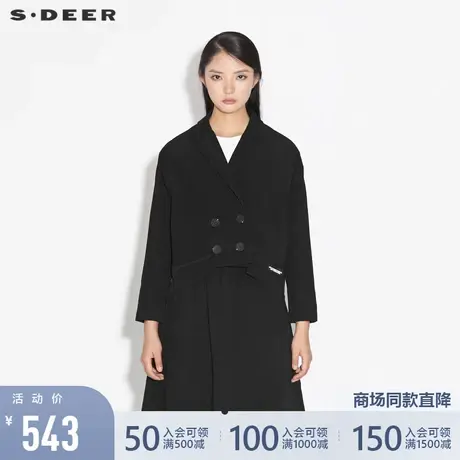 sdeer圣迪奥女装春秋装休闲翻领字母不规则灯芯绒外套S21382217图片