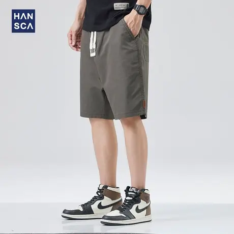 hansca夏季薄款水洗休闲短裤男宽松直筒青少年纯色运动大码五分裤商品大图