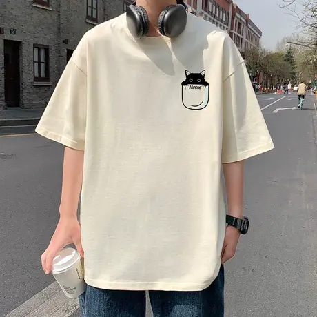纯棉短袖T恤男2025新款夏季宽松卡通ins潮牌体恤新中式慵懒风半袖商品大图