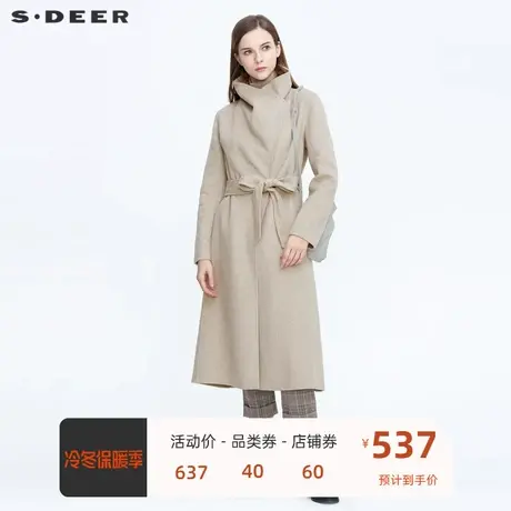 sdeer圣迪奥立领斜襟不规则长款毛呢大衣S20481862🌋商品大图