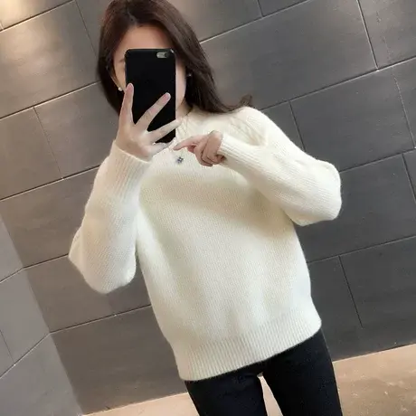 2025秋装新款时尚半高领纯色宽松针织衫软糯毛衣女百搭打底衫上衣商品大图