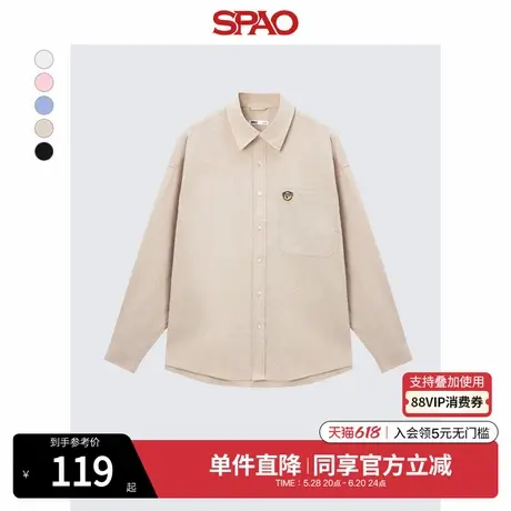 SPAO韩国同款2025年夏季新品情侣款天才少女风小熊Woodie长袖衬衫图片