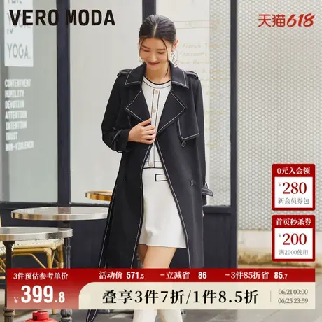 Vero Moda奥莱风衣外套女春秋新款明线装饰双排扣时尚大衣上衣商品大图
