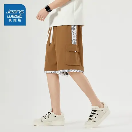 VF真维斯男装 2025夏季新款拼色黑白涂鸦印花时尚百搭风男装短裤商品大图