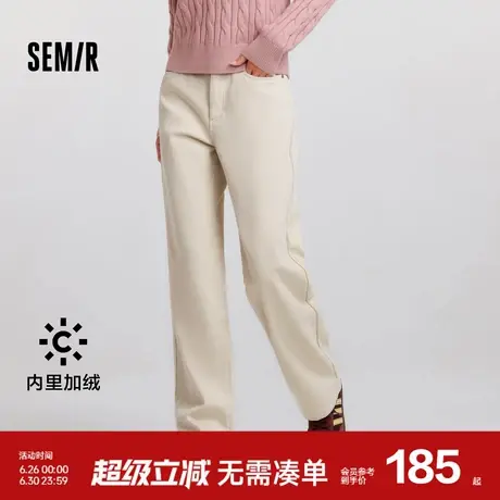 [商场同款]森马休闲裤女遮肉显瘦加绒阔腿裤2024新款冬季长裤简约商品大图