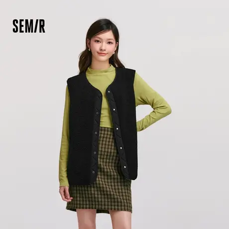 [商场同款]森马马甲女摇粒绒拼接时尚2024冬新款圆领上衣潮流个性商品大图