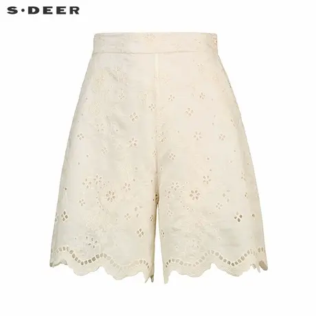 sdeer圣迪奥女装25年新品田园风松紧镂空绣花A字短裤S252Z0904商品大图