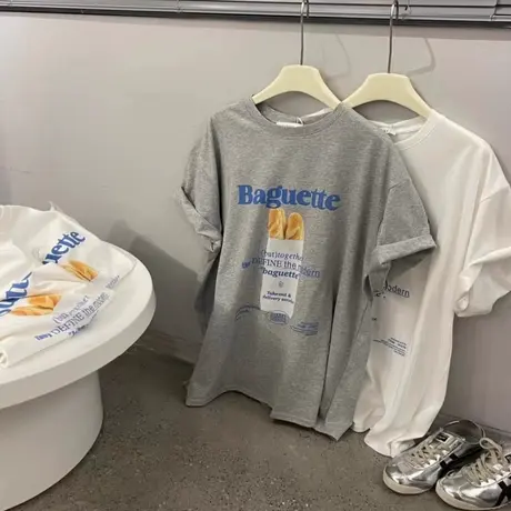 韩国东大门2025夏季新款时尚休闲宽松百搭字母印花圆领短袖T恤女商品大图