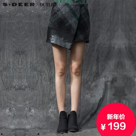 s.deer【新品】圣迪奥专柜正品暗色调肌理绣花毛呢短裙图片