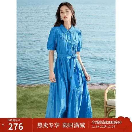 【商场同款】茵曼衬衫领高腰绣花连衣裙2023夏季女装新款A摆长裙商品大图