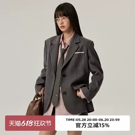 omont蛋挞家复古灰色廓形西装外套2025春宽松休闲高级感西服上衣商品大图