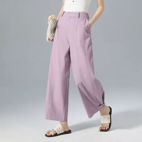 紫色天丝阔腿裤女夏季薄款2025新款小个子九分宽松休闲冰丝直筒裤商品大图