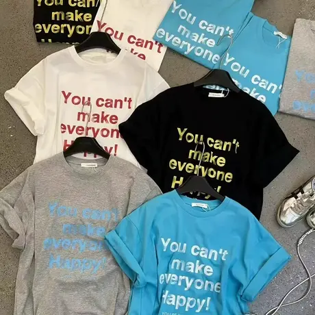 韩国东大门2025夏季新款时尚休闲宽松显瘦百搭字母印花短袖T恤女商品大图