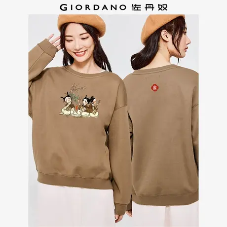 佐丹奴卫衣女装加绒印花宽松圆领套头卫衣 69393314商品大图