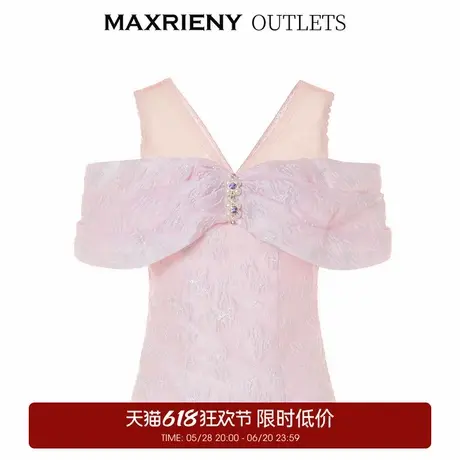 【奥莱】MAXRIENY蔷薇粉提花露肩上衣风蕾丝雪纺衫女图片