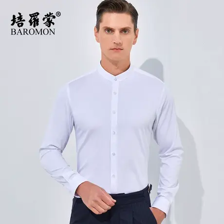 BAROMON/培罗蒙2023春款男士商务休闲长袖衬衫竹纤维免烫立领衬衣商品大图
