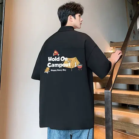 半袖衬衫男夏季2025新款薄款美式休闲翻领衬衣ins大码宽松上衣服商品大图