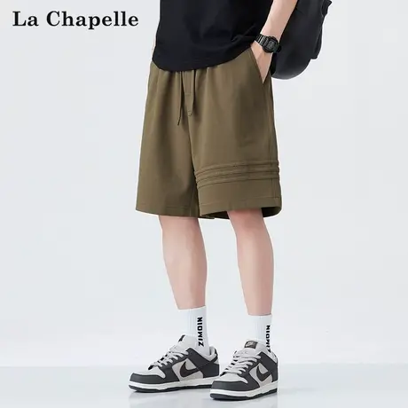 拉夏贝尔美式三条杠运动短裤男夏季外穿宽松大码五分裤针织休闲裤图片