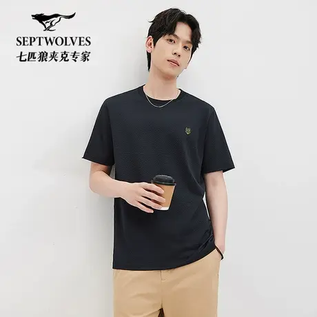 七匹狼短袖圆领T恤2025夏新薄款印花体恤衫半袖套头打底上衣男装商品大图