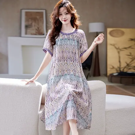 宝诗黎【新品价338元】圆领印花短袖连衣裙YF1098商品大图