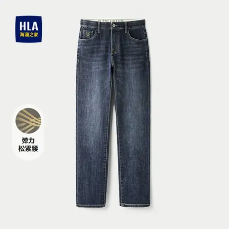 HLA/海澜之家弹力松紧腰牛仔裤2025秋冬新五袋直筒提花刺绣裤子男图片