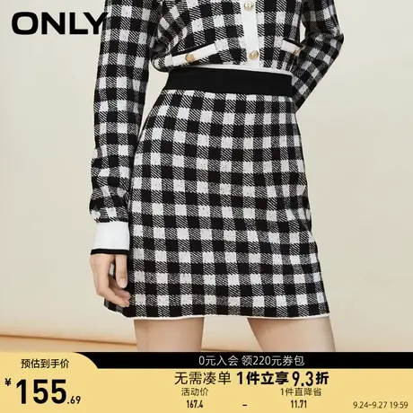 【买5免1】ONLY奥莱夏季时尚休闲高腰黑白格纹短款半身裙女商品大图