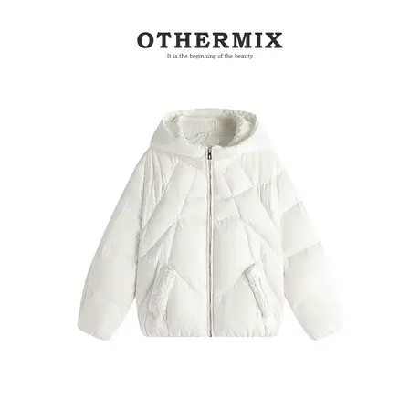 othermix 纯色连帽短款羽绒服外套女2023冬季新款保暖面包服外套图片