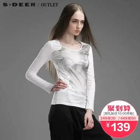 s.deer【上新】圣迪奥女春装墨意抽象圆领T恤S15180257图片