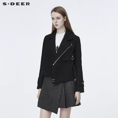 sdeer圣迪奥女装春装街头拉链暗扣飘带短款机车上衣外套S20382209图片
