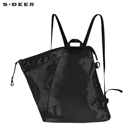 sdeer圣迪奥女装夏装个性不规则字母印花拉链黑色双肩包S20283814图片