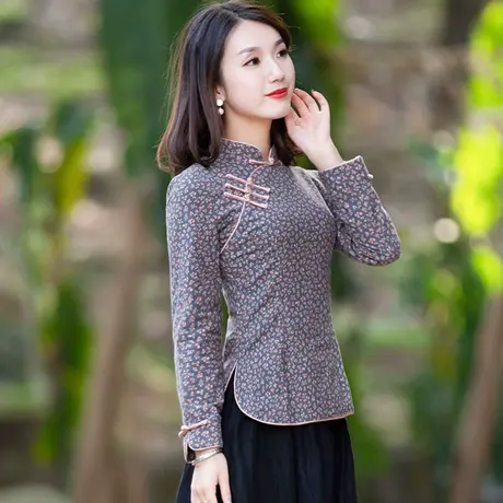 筠雅旗袍式上衣棉麻女装复古原创年轻款盘扣中式唐装中国风女装商品大图
