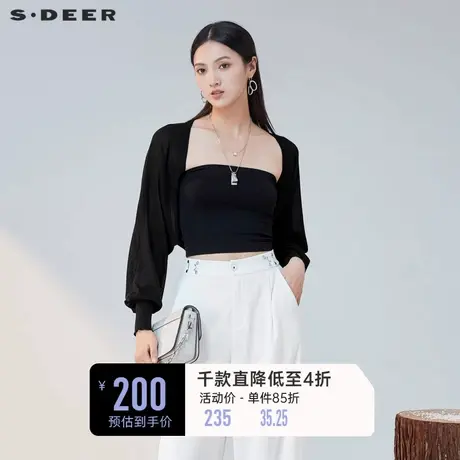sdeer圣迪奥女装休闲罗纹黑色开衫针织衫S223Z3508图片