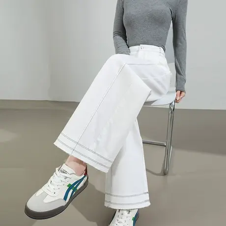 莱赛尔天丝明线牛仔阔腿裤女夏季薄款高腰宽松显瘦垂感直筒拖地裤图片