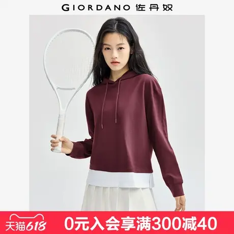 佐丹奴卫衣女新款纯棉假两件帽衫时尚减龄撞色连帽套头衫13324733商品大图