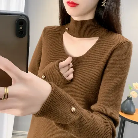 半高领打底衫女秋冬2024新款洋气内搭毛衣设计感针织外穿长袖上衣商品大图