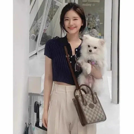 冰丝针织衫polo领短袖t恤女夏季小个子修身显瘦短款内搭辣妹上衣图片