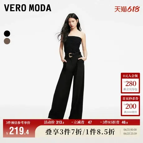 Vero Moda奥莱休闲裤子女秋冬新款中腰纽扣斜门襟直筒阔腿通勤图片