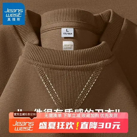 GV真维斯男士卫衣春秋季2025新款男生咖色宽松大码重磅圆领外套B商品大图