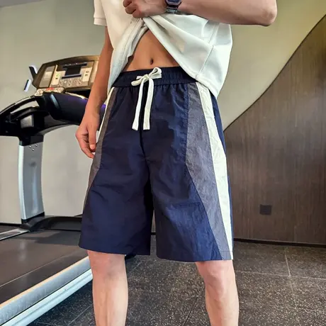 2025新款夏季潮牌拼接撞色休闲短裤时尚个性宽松运动五分裤沙滩裤图片