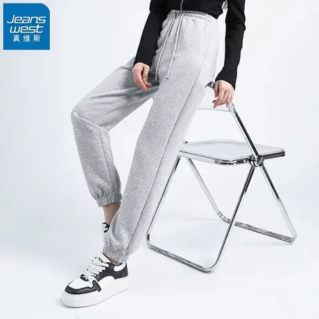 KHV真维斯灰色宽松运动束脚裤女2025秋季高腰大码小个子休闲卫裤商品大图