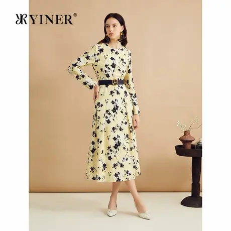 【木兰花系列】YINER音儿秋季弹力双乔桑蚕丝羊毛连衣裙商品大图
