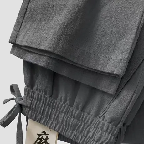 高端亚麻裤炭灰色棉麻裤子宽松直筒裤夏季薄款长裤男士垂感休闲裤图片