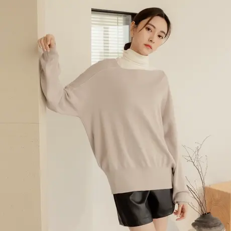 桔熊秋冬季慵懒宽松斜领毛衣女温柔气质长袖保暖针织衫大码FA1732图片