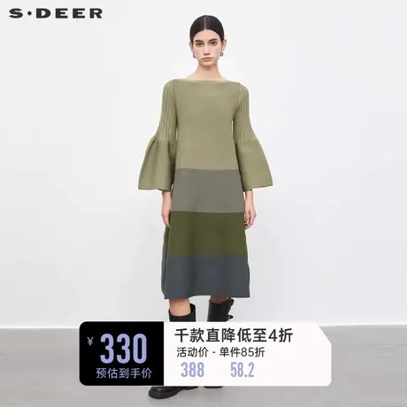 sdeer圣迪奥春装时尚圆领喇叭袖慵懒风针织衫长裙老钱风S233Z3501🈺商品大图