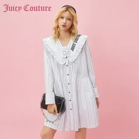 Juicy Couture橘滋2024早春日穿搭新款橘滋刺绣翻领条纹连衣裙子商品大图