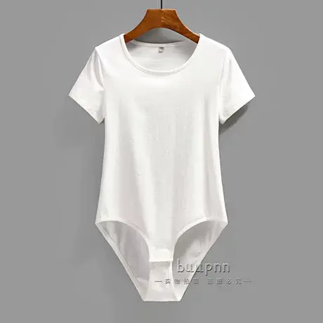 短袖修身连裆上衣女纯色圆领三角带裆连身连体打底衫图片