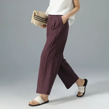 亚麻阔腿裤女夏薄款2025新款宽松大码天丝裤子显瘦休闲九分直筒裤商品大图