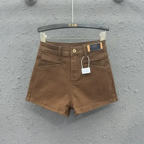 韩版洋气百搭牛仔短裤潮2024春季新款贴标时尚高腰休闲a字阔腿裤商品大图