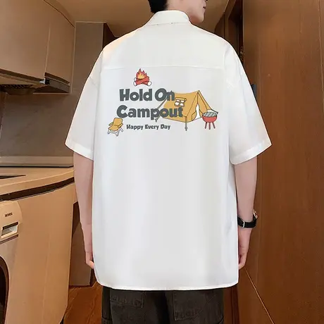 短袖衬衫男夏季2025新款ins大码休闲美式宽松男生衬衣外套上衣服商品大图