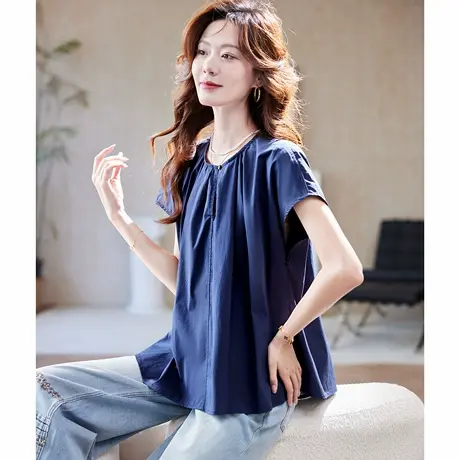 宝诗黎【新品价168元】圆领蝙蝠短袖衬衫NS2083商品大图